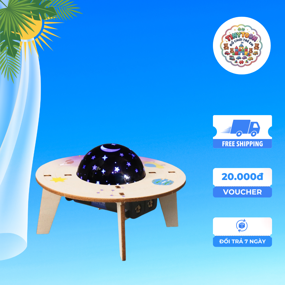 Mô hình đèn chiếu sao vũ trụ DIY bằng gỗ, được thiết kế dưới dạng hình đĩa bay UFO. - Ảnh 2