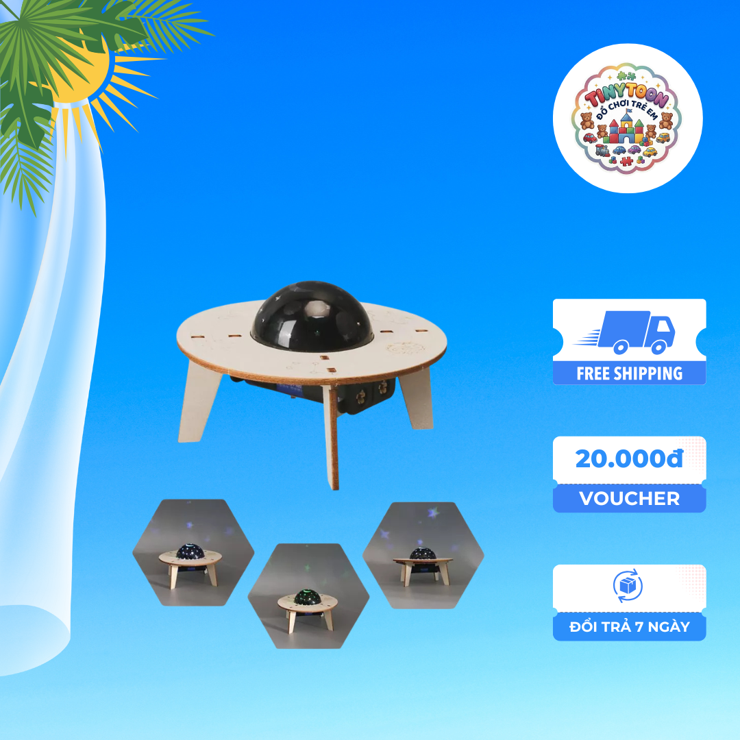 Mô hình đèn chiếu sao vũ trụ DIY bằng gỗ, được thiết kế dưới dạng hình đĩa bay UFO. - Ảnh 5