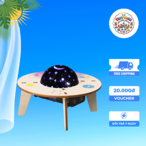 Mô hình đèn chiếu sao vũ trụ DIY bằng gỗ, được thiết kế dưới dạng hình đĩa bay UFO.
